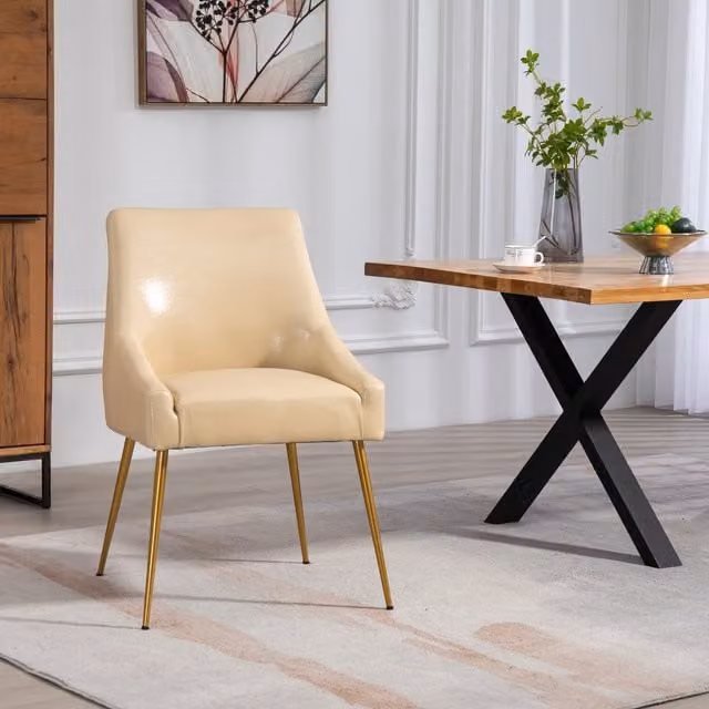 Artemis Home Set of 2 Lograto Modern Dining Chairs with Armrests in Beige and Gold Faux Leather