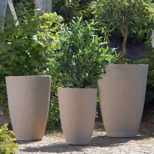 Wyld and Coco Tall Stone Plant Pot in Beige, W/D/H: 43 x 43 x 60 cm – 1