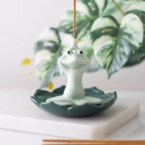 KDMD Ceramic Yoga Frog Incense Stick Holder in Petrol Green – 2