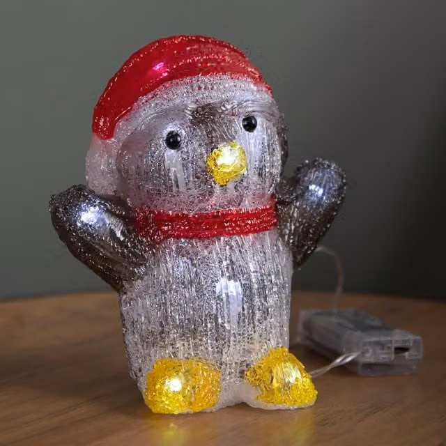 DecoPuppa White Light Up Christmas Ice Penguin Tabletop Decoration, 16 cm