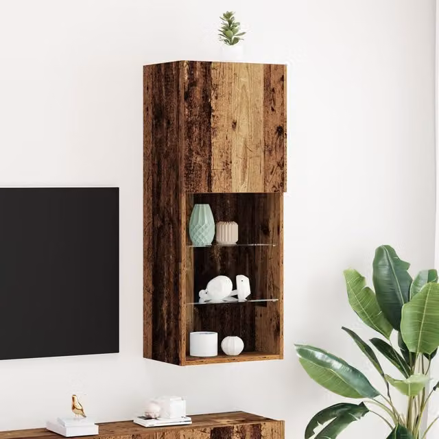Berkfield Home Modern Wall Mounted TV Cabinet with Integrated LED Lighting in Brown, W/D/H: 40.5 x 30 x 102 cm – 1