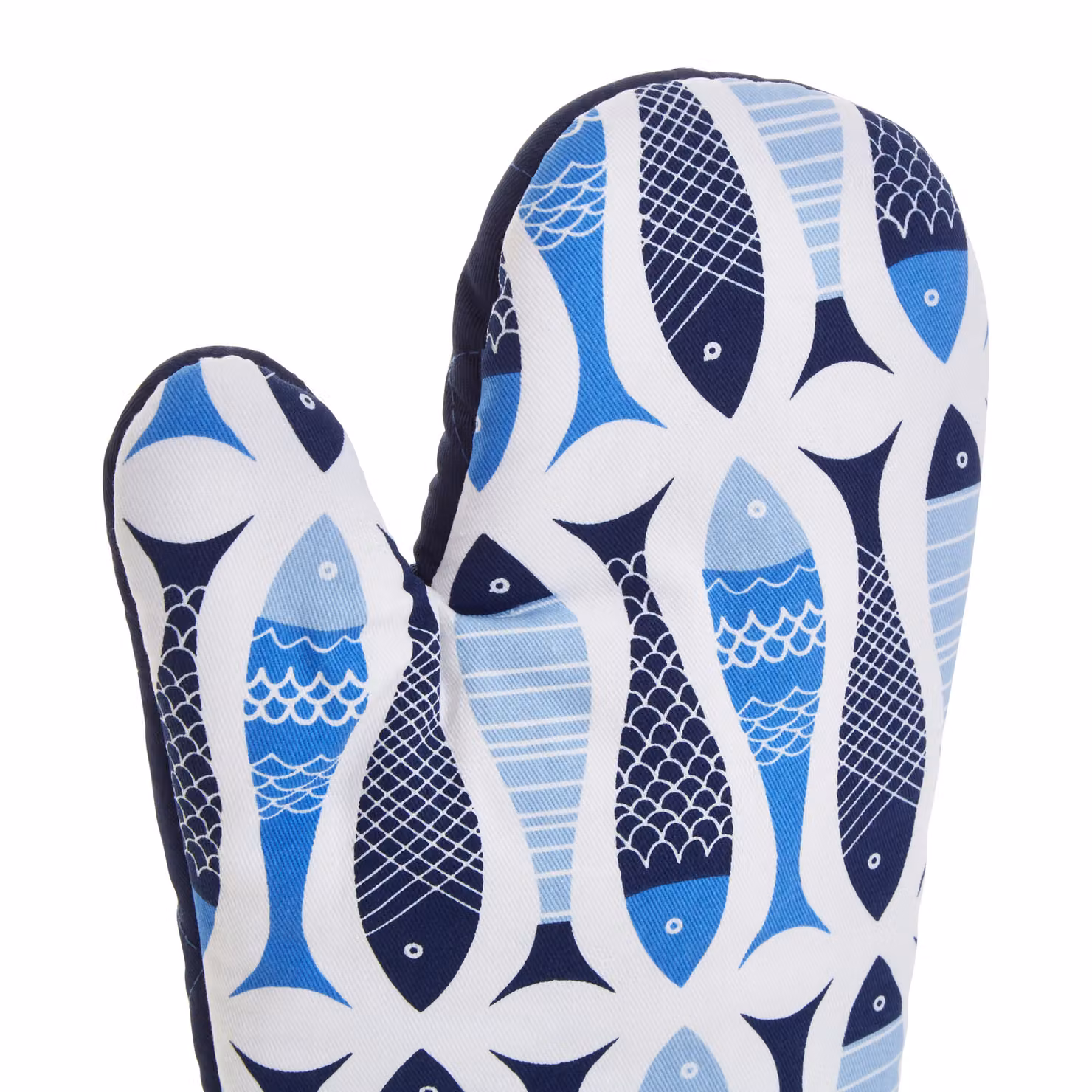 Orsina Kitchen Blue Cotton Single Oven Glove with Coastal Fish Print and Hanging Loop – 4