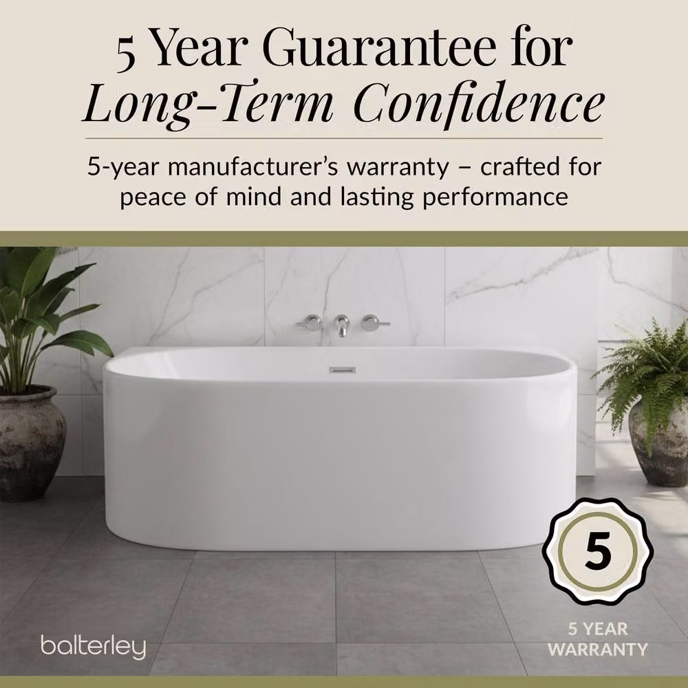 Balterley Contemporary White Oval Back To Wall Freestanding Acrylic Bath W/D/H: 170 x 75 x 59 cm – 3