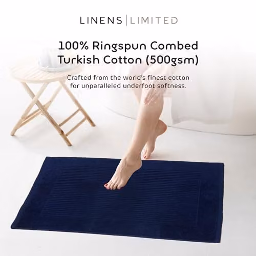 Linens Limited Non Slip Turkish Cotton Bath Mat, Navy Blue, W/D/H: 80.0 x 50.0 x 1.8 cm – 2