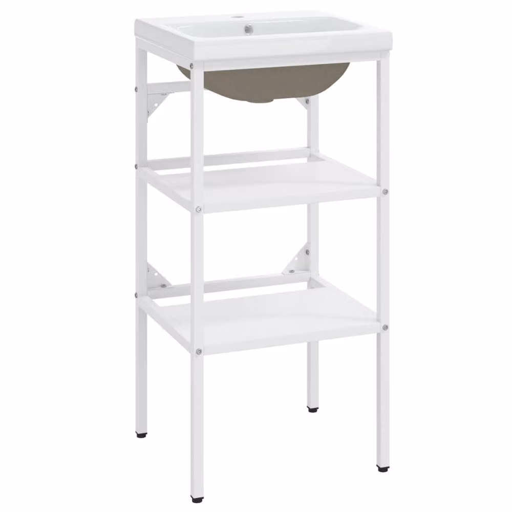 Berkfield Home Modern White Iron Bathroom Washbasin Frame with Ceramic Basin – 2