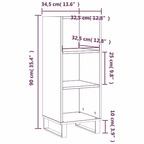 vidaXL Glossy White Sideboard in MDF, W/D/H: 34.5 x 32.5 x 90 cm – 2