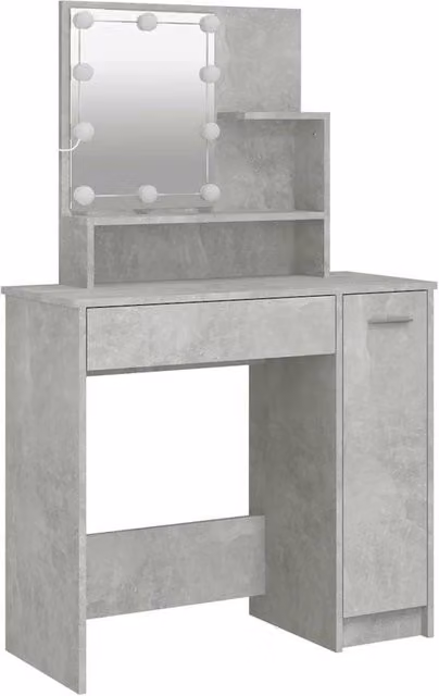 Berkfield Home White and Concrete Grey Dressing Table with Hollywood LED Mirror, W: 86.5 cm, D: 35 cm, H: 136 cm – 1
