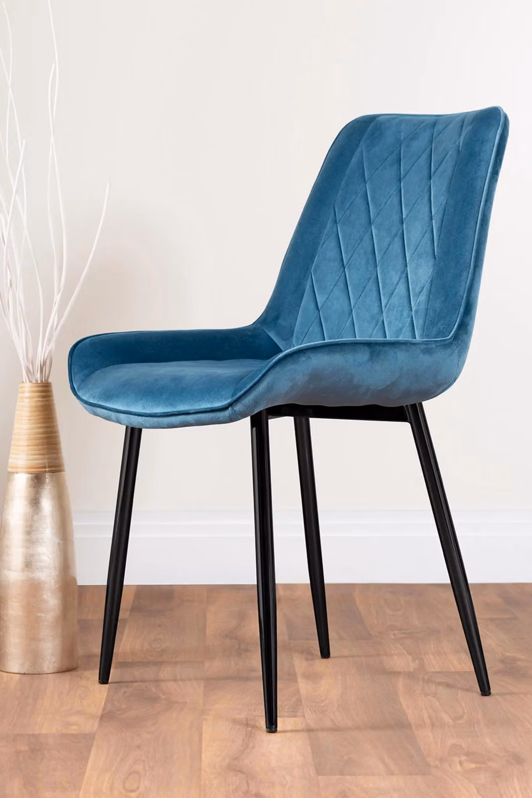 FurnitureboxUK Carson White Marble Effect Dining Table and 4 Pesaro Blue Upholstered Chairs with Black Legs – 3