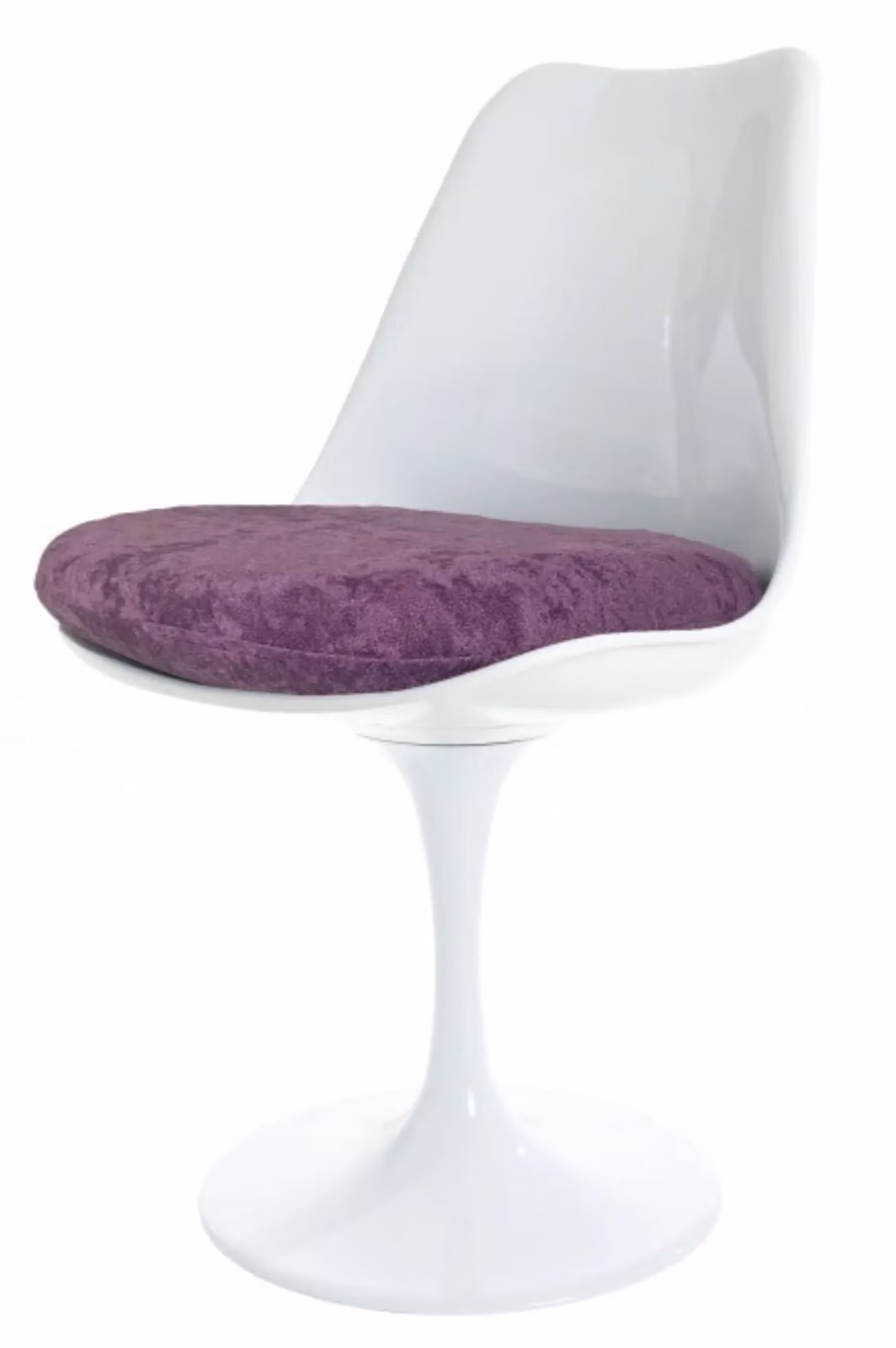 Fusion Living White Tulip Swivel Dining Chair with Purple Velvet Cushion – 2