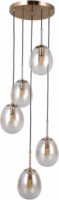 Netlighting Meolo Cluster Pendant Ceiling Light in Gold/Brass with 5 x E14 Glass Shades