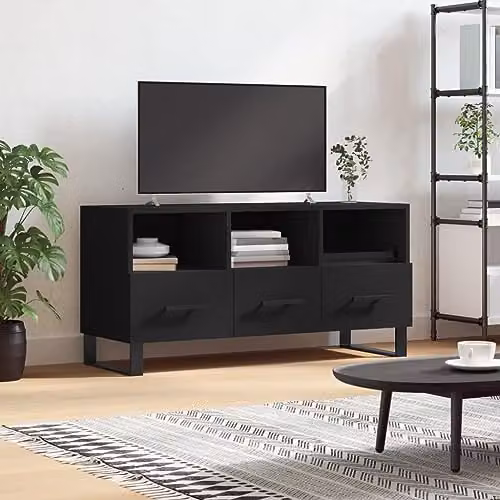 vidaXL Modern TV Cabinet in Black, Made of MDF and Metal – 2