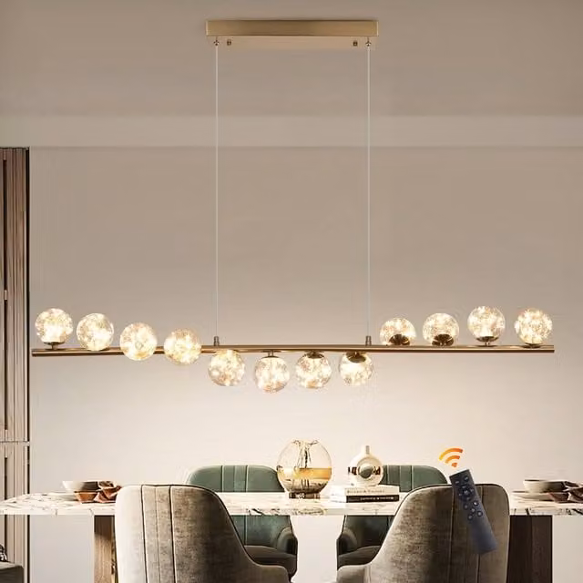 NIVOR 12 LED Round Glass Dimmable Linear Kitchen Island Pendant with Remote in Gold/Brass
