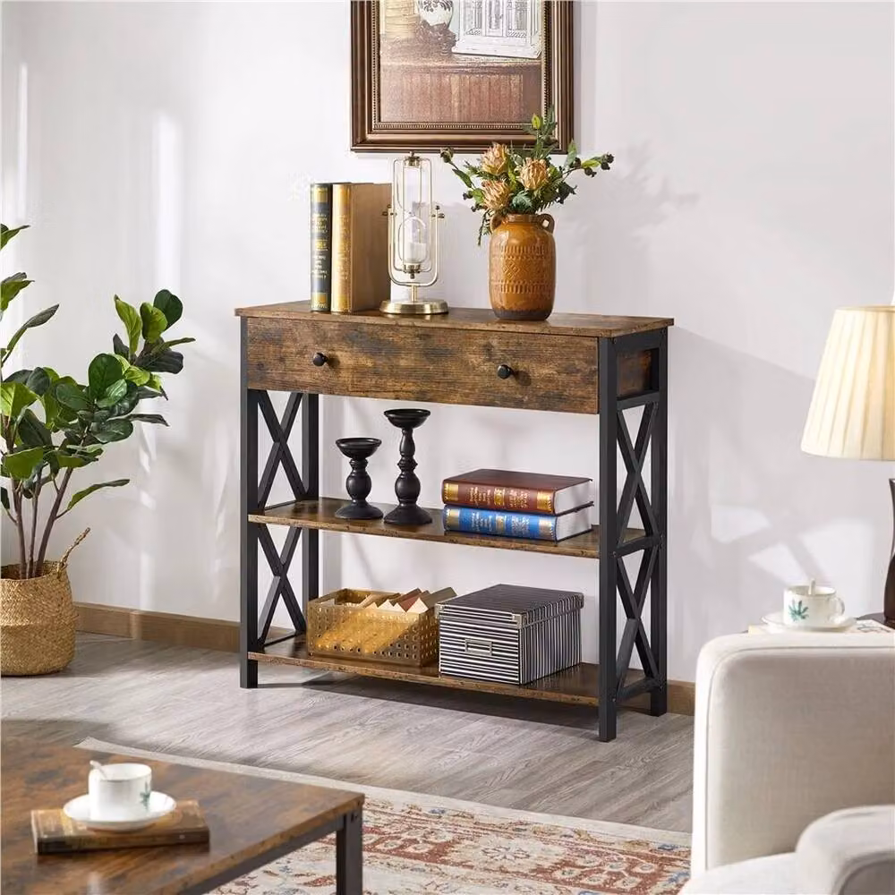 KORVIXA 3-Tier Vintage Console Table in Brown, W/D/H: 80 x 29.5 x 81 cm – 3