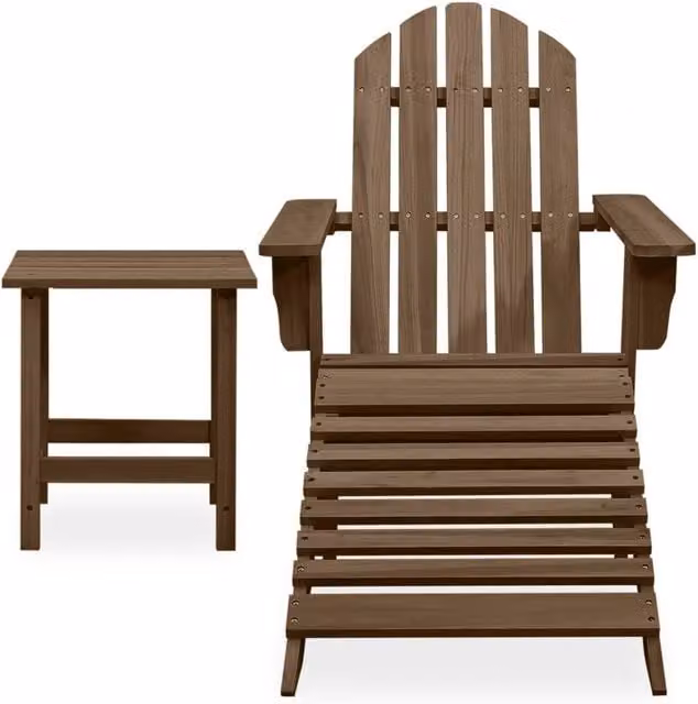 Berkfield Home Garden Adirondack Chair with Ottoman and Table in Brown Solid Wood – 1