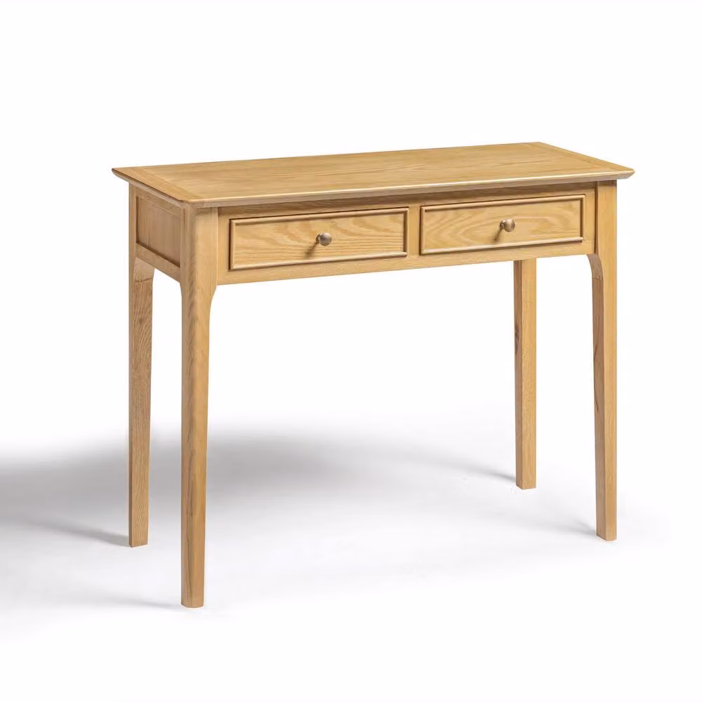 FurnitureboxUK Belle 2 Drawer Solid Oak Wood Console Table in Brown – 2