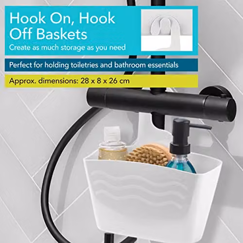 Beldray White Plastic Hanging Shower Basket Caddy Organiser with Hooks – 2