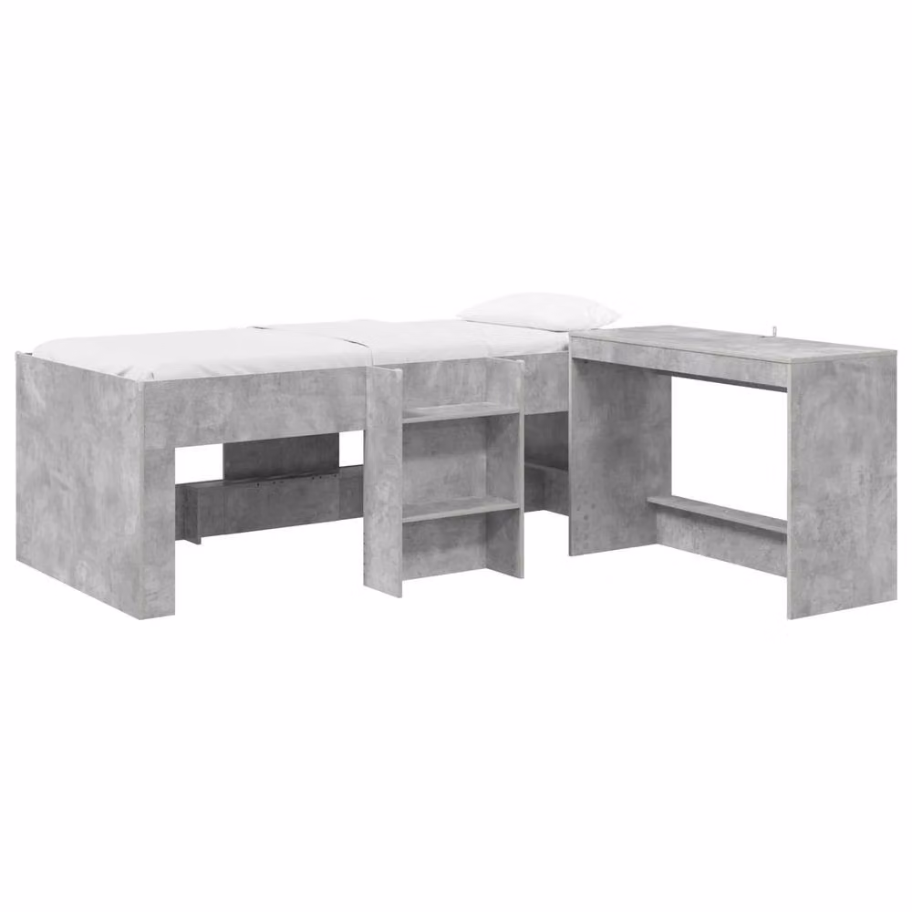 Berkfield Home Kids' High Bed Frame with Desk and Stairs in Concrete Grey – 2