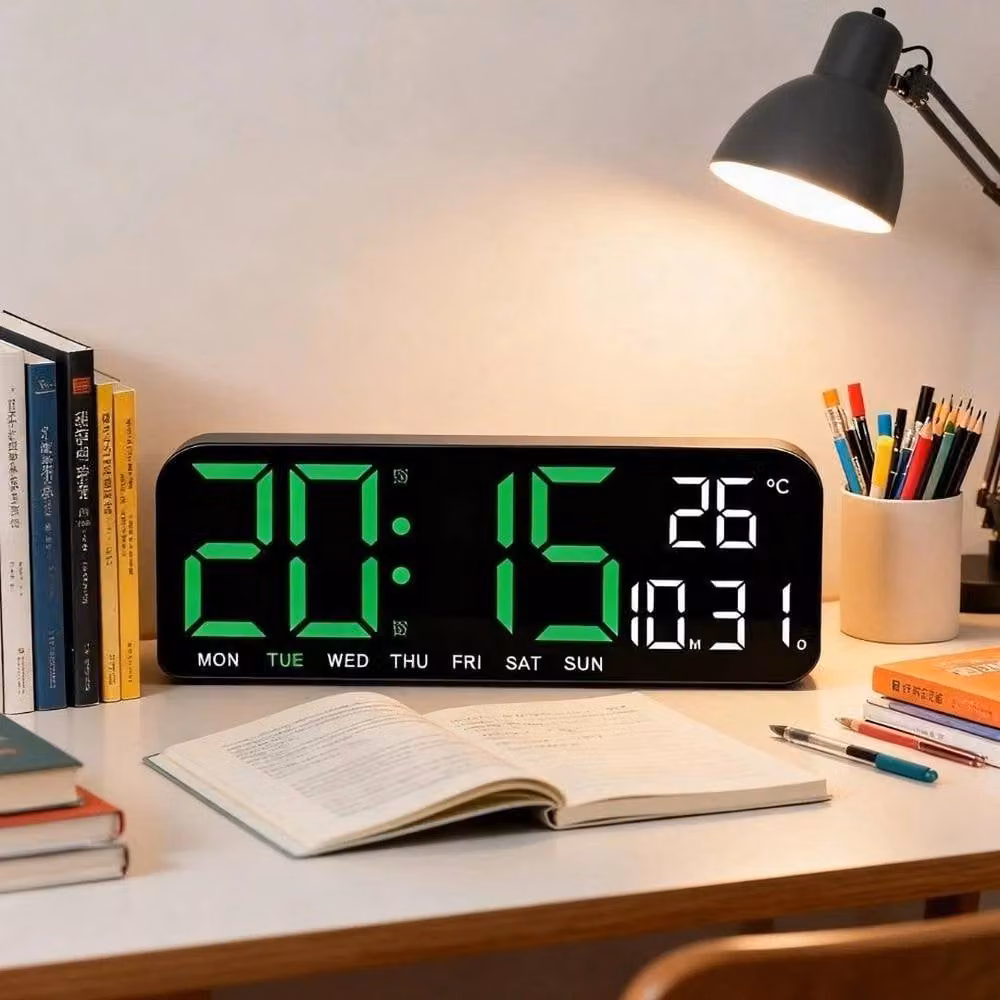 NESTLUNE Digital LED Alarm Clock and Desk Wall Clock in Black, W: 100 cm, H: 15 cm – 4