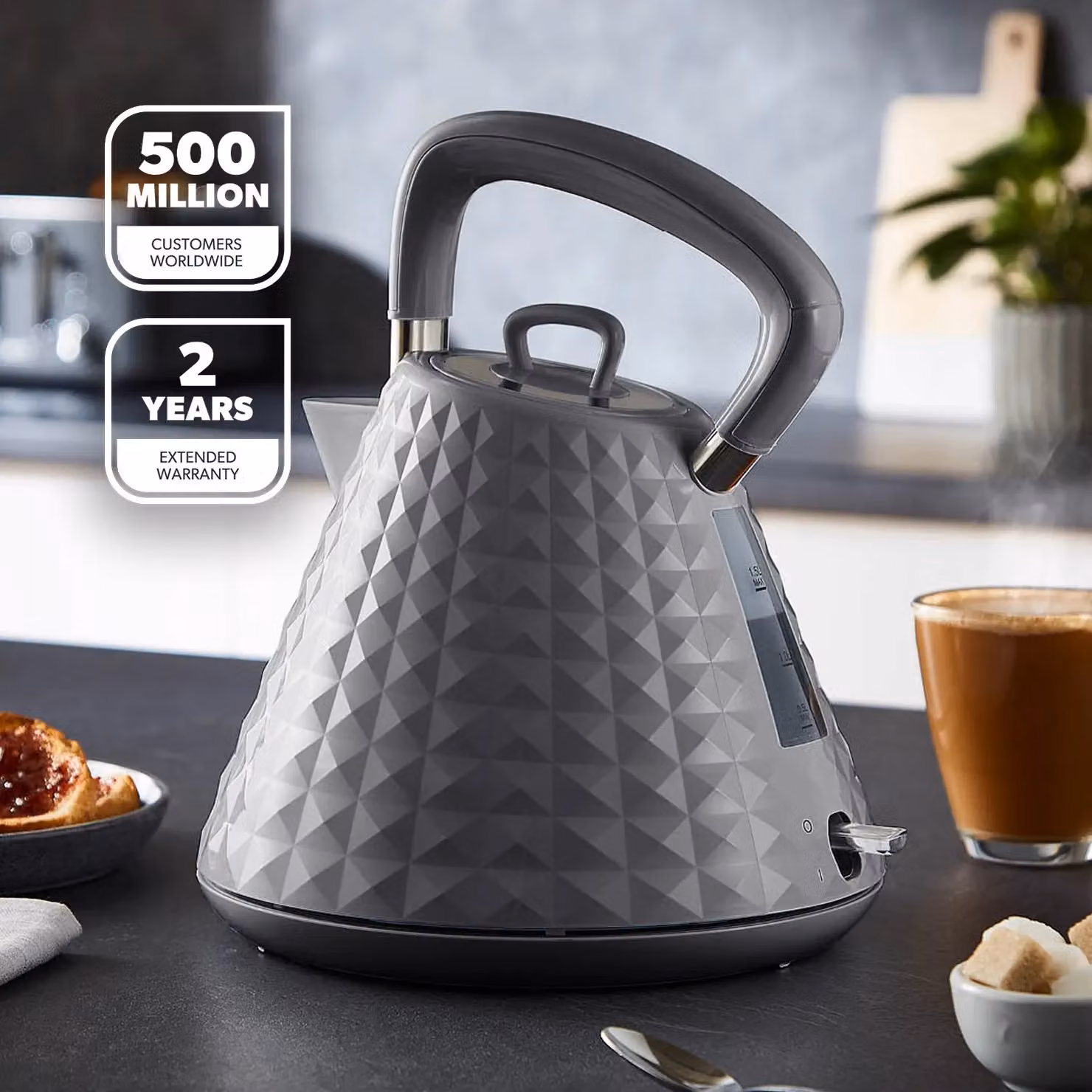 Geepas 1.5 l Cordless Traditional Pyramid Electric Kettle 2500W in Grey – 2