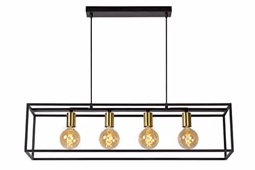Lucide Ruben Industrial Pendant Light, Black, 4 x E27, Height Adjustable