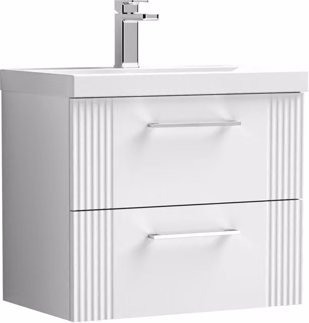 Balterley Wall Hung 2 Drawer Vanity Unit with Thin-Edge Vitreous China Basin, Satin White, W: 60 cm, D: 40.9 cm – 1