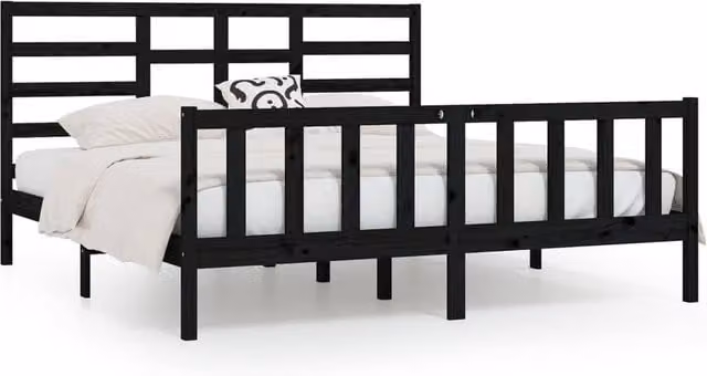 Berkfield Home Black Solid Wood Pine Bed Frame – 1
