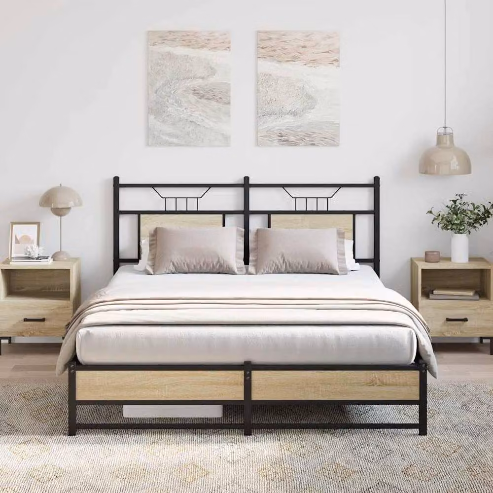 Berkfield Home Sonoma Oak Decorative Bed Frame, King Size, W/D/H: 150 x 200 x 91.5 cm – 3