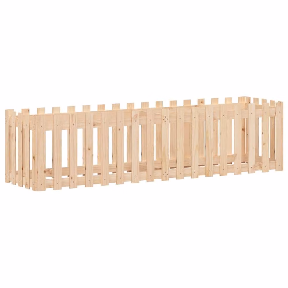 Berkfield Home Garden Raised Bed with Fence Design in Sand Wood, W/D/H: 200 x 50 x 50 cm – 3