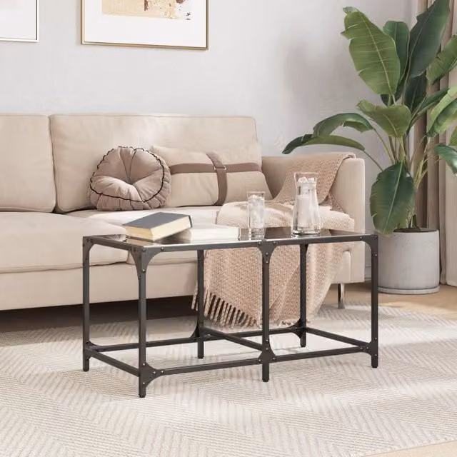 Berkfield Home Modern Rectangular Coffee Table with Black Glossy Glass Top and Steel Frame, W/D/H: 78.5 x 40 x 40 cm – 1