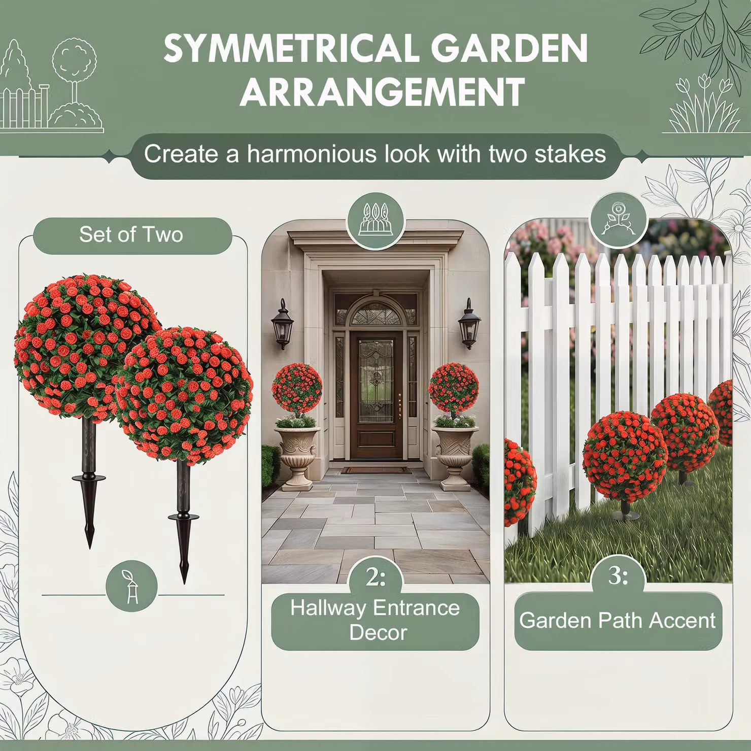 HOMCOM 2-Pack Red Artificial Rose Topiary Trees, UV Resistant, Height: 55 cm – 5