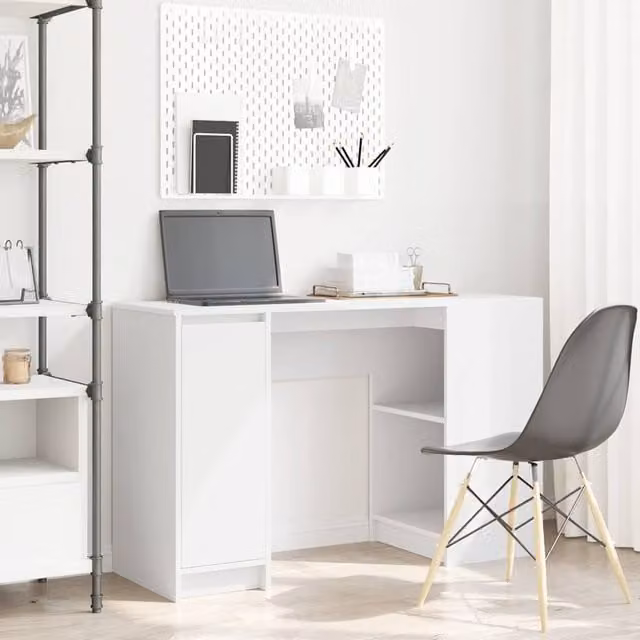 Berkfield Modern White Secretary Desk with Enclosed Cabinet, W/D/H: 120 x 42 x 76 cm