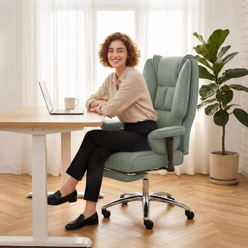 SPETLEK Executive Office Chair in Green with Footrest and Headrest, Height Adjustable Faux Leather Desk Chair – 6