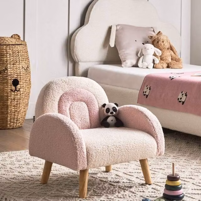 Wyld Haus Kids Bouclé Armchair in Pink with Rubberwood Legs – 1