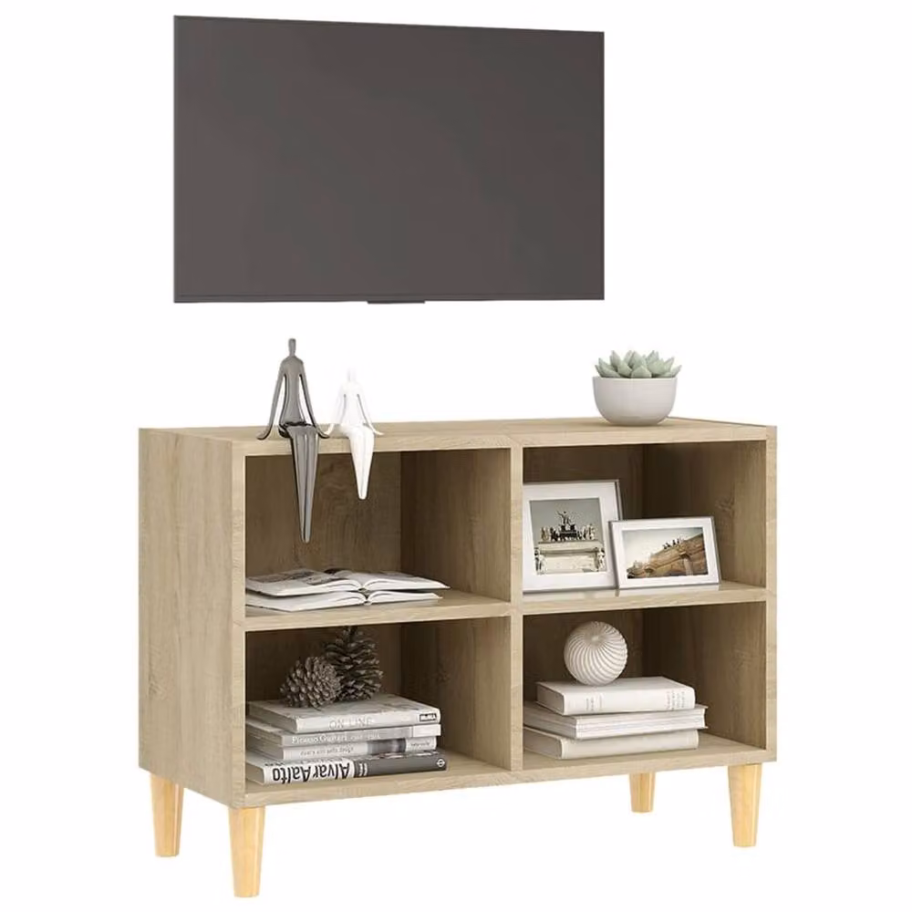 Berkfield Home Scandinavian Style TV Cabinet in Sonoma Oak and Beige with Solid Wood Legs, W: 69.5 cm, D: 30 cm, H: 50 cm – 3
