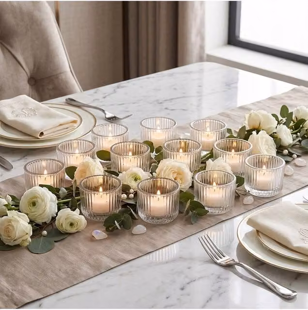 Living and Home 12 Pack Clear Round Glass Tealight Candle Holders – 1