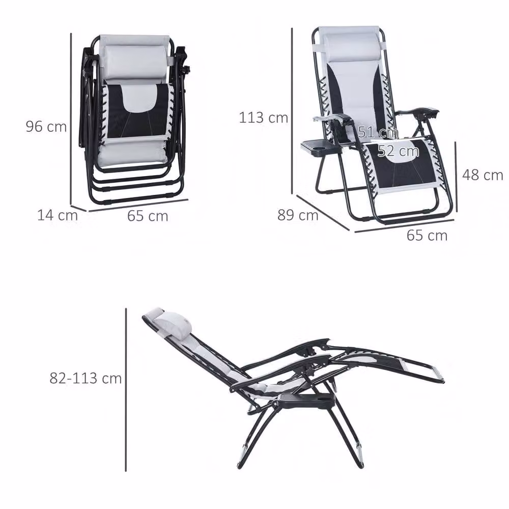STILVORA Zero Gravity Chair in Light Grey with Cup Holder, Adjustable Headrest and Side Tray – 3
