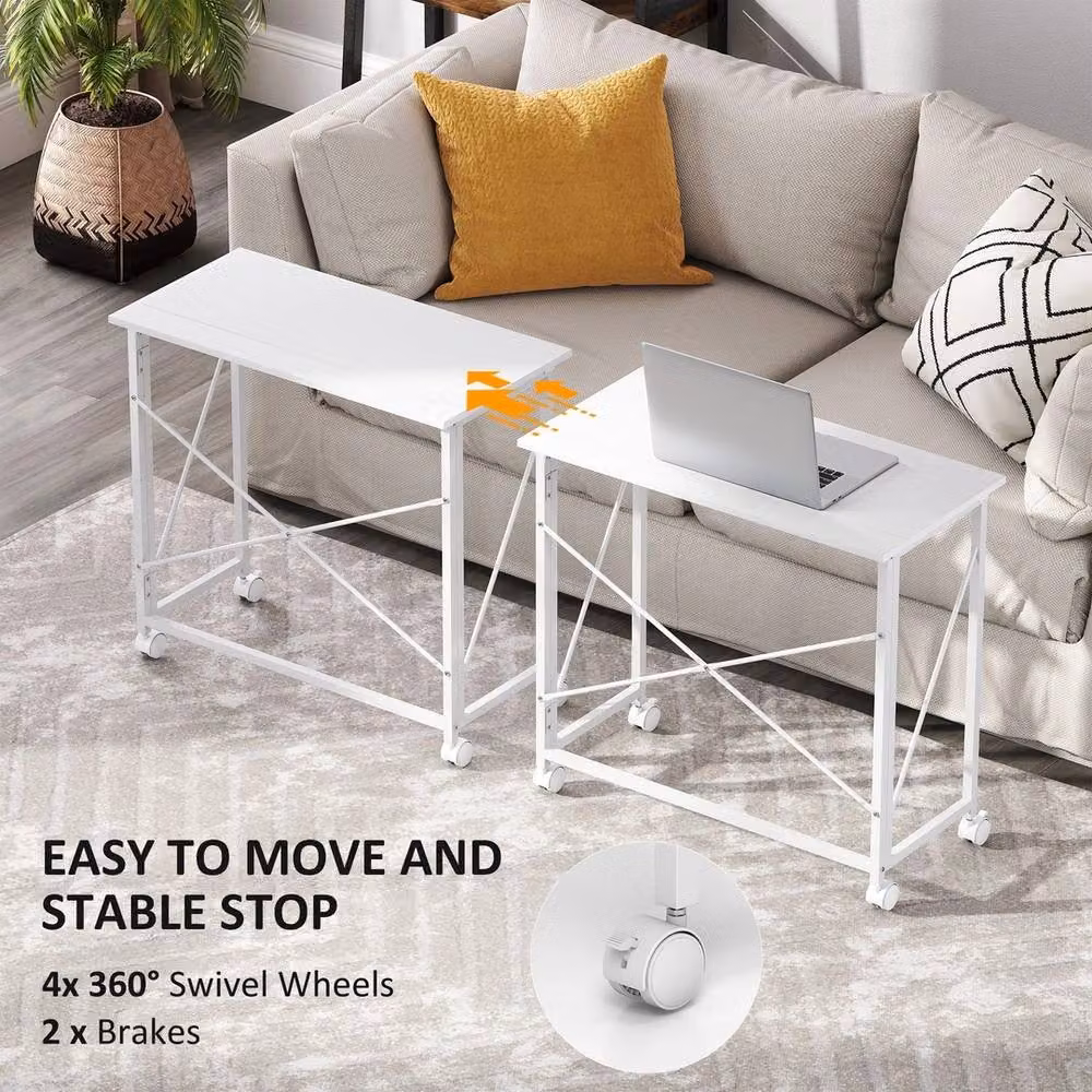 NESTLUNE Folding Writing Desk with Castors, White – 4