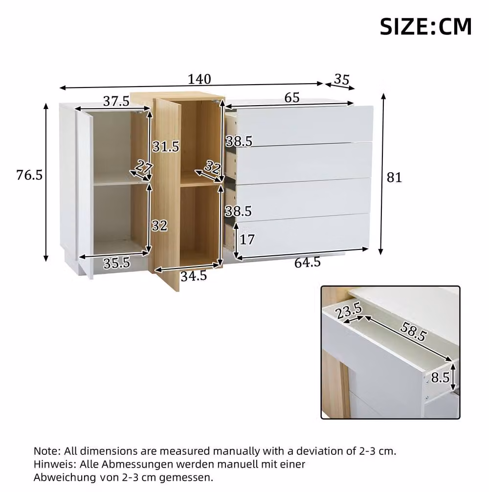 STILVORA White Glossy Modern Sideboard with 4 Drawers and 2 Doors – 3