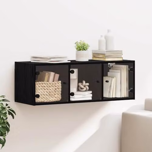 vidaXL Modern Wall Cabinet with Glass Doors in Black, W/D/H: 102 x 35 x 35 cm – 2
