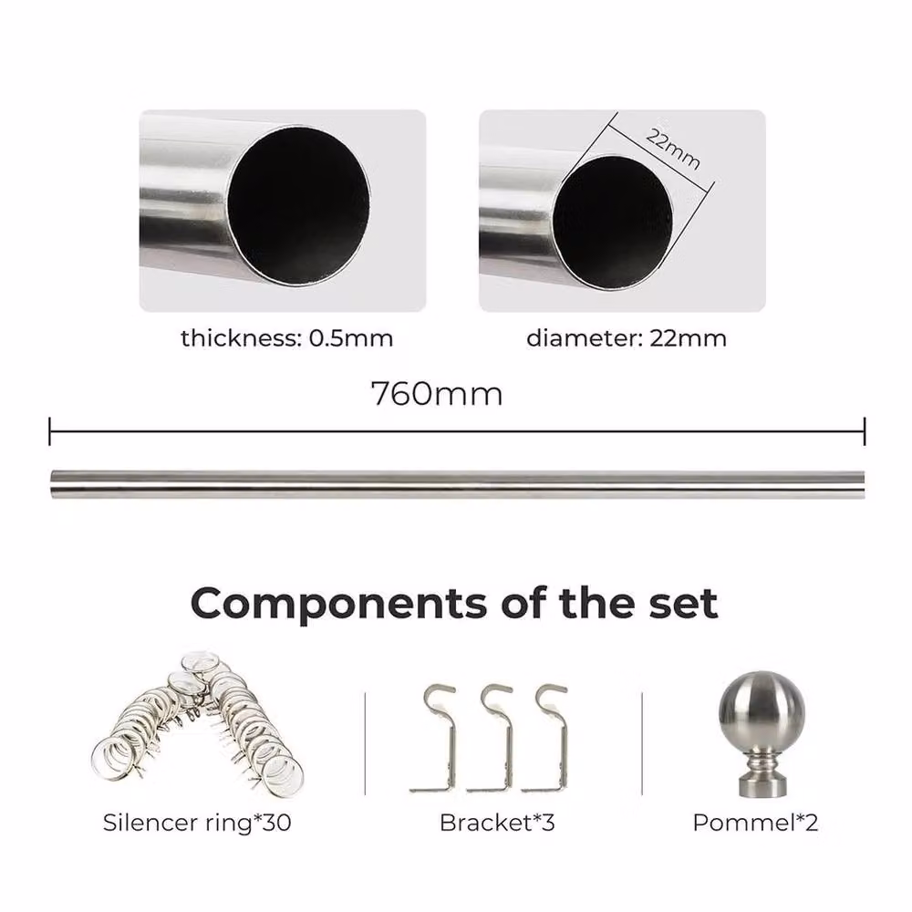 KORVIXA Silver Steel Quiet Rail Curtain Rod and Pole Set, 100 cm – 2