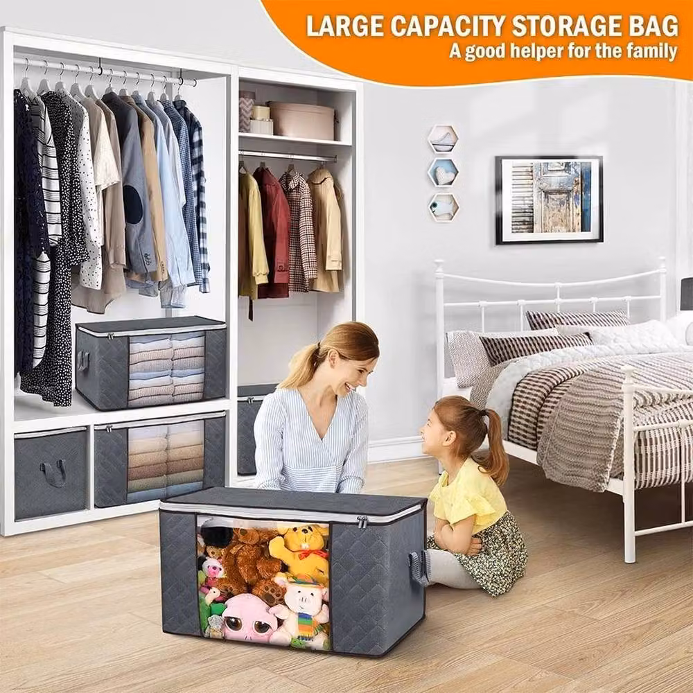FLAVORA 6 Pack 90L Zipped Fabric Clothes Storage Bags in Grey, W/D/H: 50 x 50 x 50 cm – 5