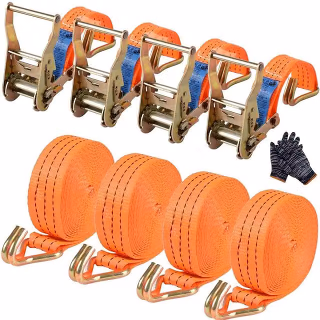 Ventryn 4 Pack Heavy Duty Ratchet Straps, Orange, 4m Length, 38mm Width, 3000kg Capacity