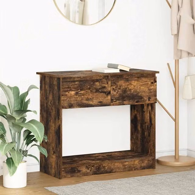 Berkfield Home Modern Console Table with Drawers in Smoked Oak Brown, W/D/H: 85.5 x 38.5 x 74.5 cm – 1