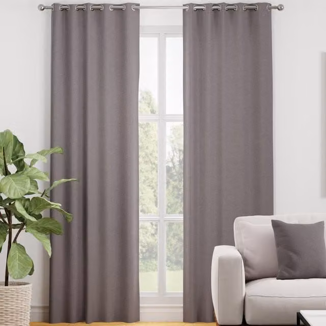 Terrys Kansai Plain Blackout Eyelet Fabric Panel Curtain in Grey or Purple