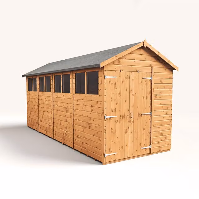 Empire Sheds Empire 6x16 Modular Apex Garden Shed with Double Doors and Windows in Brown