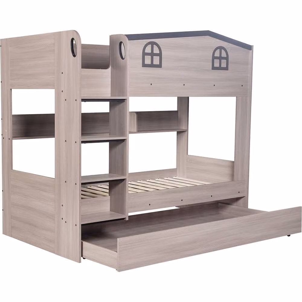 Seconique Hector Single Bunk Bed and Trundle Set with Stairs and Storage in Grey – 2