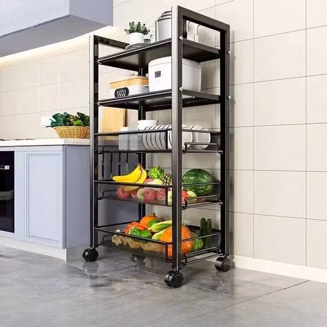 EONLION 5 Tier Black Metal Kitchen Storage Trolley Cart – 1