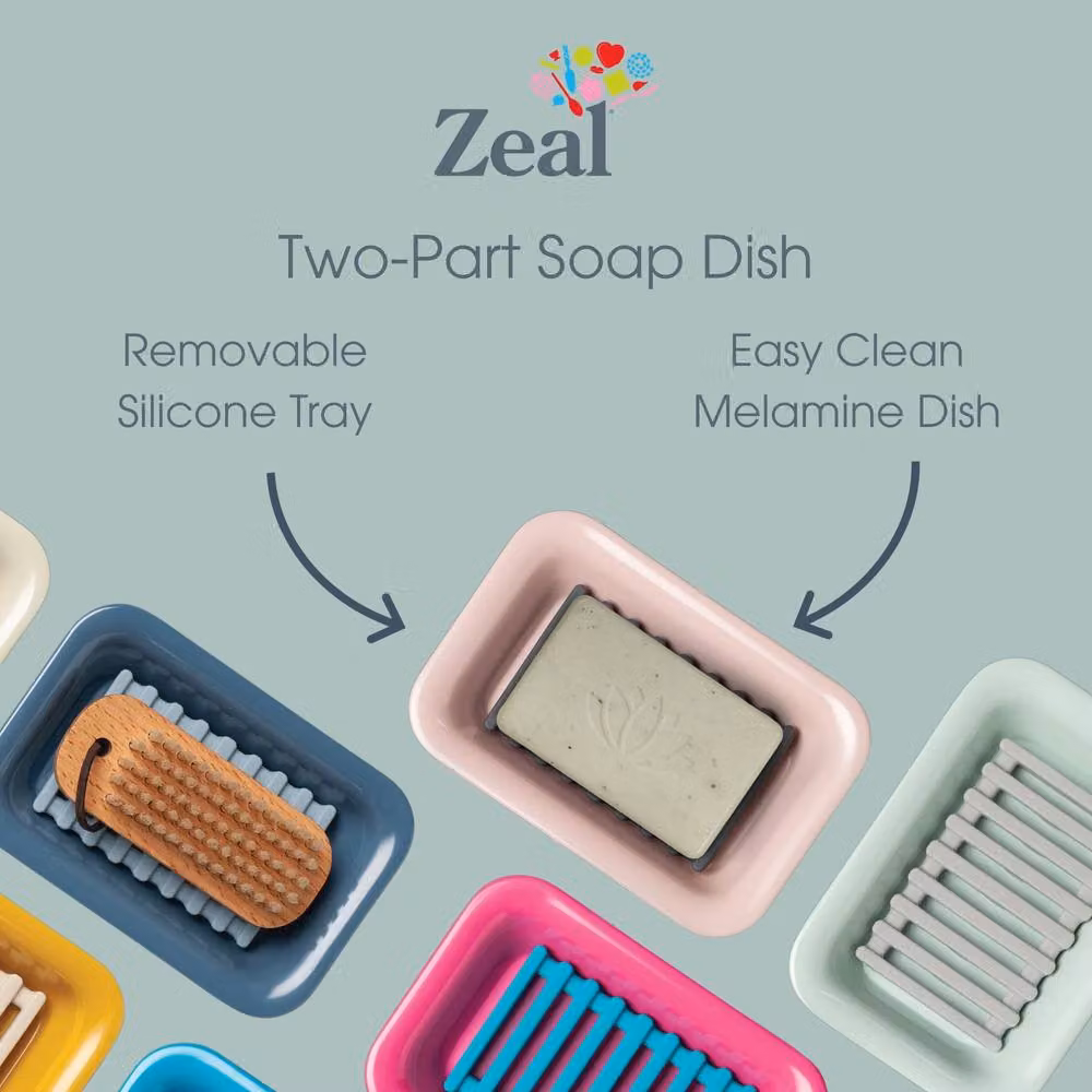Zeal Draining Melamine Soap Dish with Removable Silicone Rack in Grey – 3