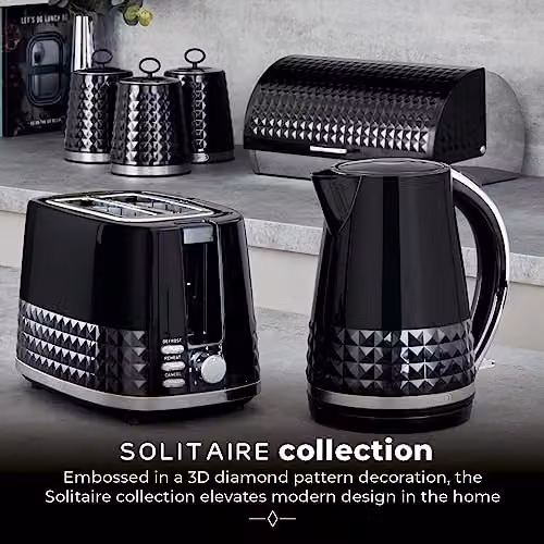 Tower Solitaire Kettle in Black with Chrome Accents, 1.5L, 3kW, with Limescale Filter and Stainless Steel Elements – 5