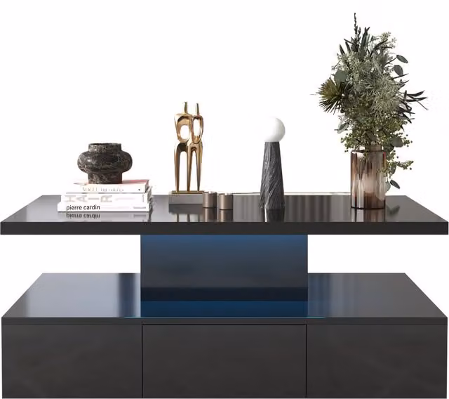 Home Touch Interior Modern High Gloss LED Coffee Table in Black and White